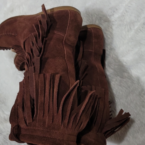 Authentic Gucci Babouska Hysteria Fringe Brown  bamboo Suede Boots - Picture 5 of 16